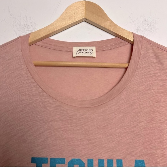 Refined Canvas Tequila Diet Peachy Pink Relaxed Fit Short Sleeve Slub Knit Tee - Picture 2 of 9